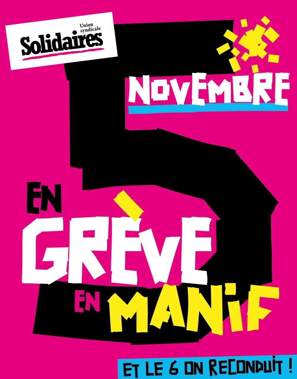 Visuel qui papelle à la grève le 5 novembre et à la reconduire à partir du 6 novembre